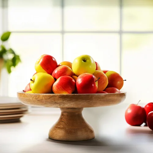 Vista 4 de Mela Artisans - Soporte para pasteles de madera de mango de 12 pulgadas de alto con pedestal de madera, elevador de acabado clásico diseñado