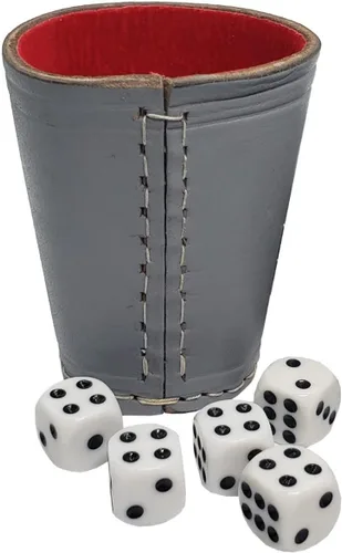 Vista 14 de Cyber-Deals - Taza compacta de cuero genuino para dados + dados con bolsa de almacenamiento de terciopelo negro