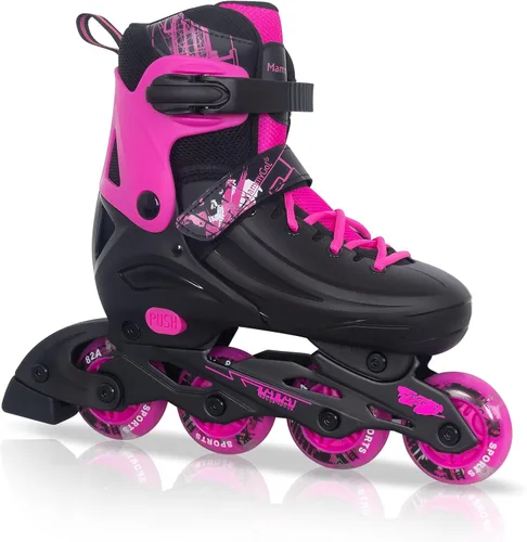 Vista 10 de MammyGol Patines en línea ajustables para niños, jóvenes y adultos, todas las ruedas se iluminan, patines de ruedas con cuchillas para interiores