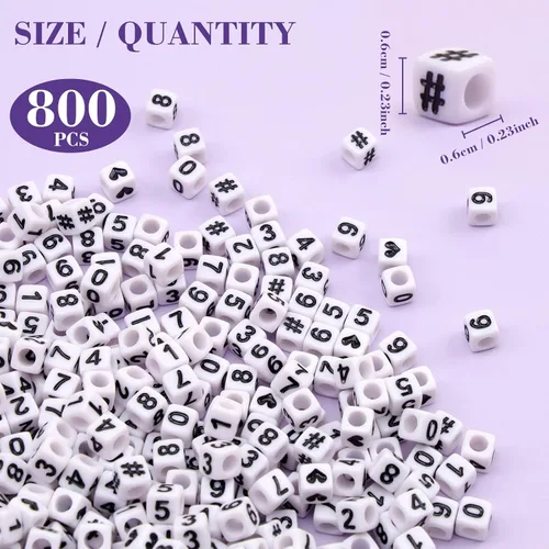 Vista 2 de Gresorth 800 cuentas acrílicas de cubo blanco para manualidades, pulseras, collares, llaveros de 0.236 x 0.236 pulgadas