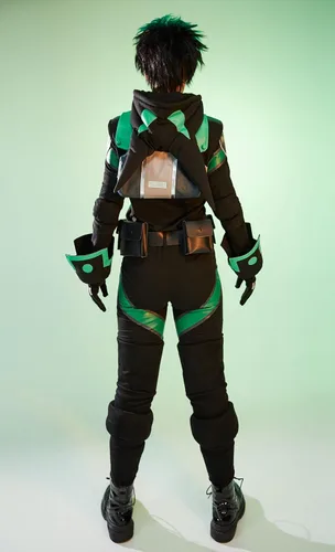 Vista 3 de Miccostumes Disfraz unisex de anime verde para cosplay, traje de batalla