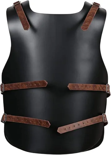 Vista 4 de HZMAN Viking Warrior Chest Armor Medieval PU Leather Vest Leather LARP Medieval Armour for Party Cosplay Halloween