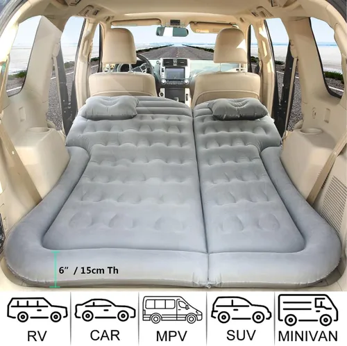 Vista 7 de Colchón de aire de coche para Xpeng P7 2020-2024, asiento trasero inflable engrosado, cama de viaje para campamento, bomba de aire, 2 almohadas, gris
