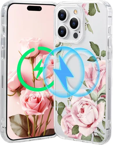 Vista 35 de Funda magnética de flores para iPhone 15 [compatible con MagSafe] Bonito patrón floral transparente a prueba de golpes