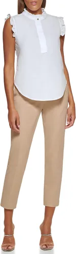 Vista 2 de DKNY Top plisado sin mangas para mujer con cuello de lazo