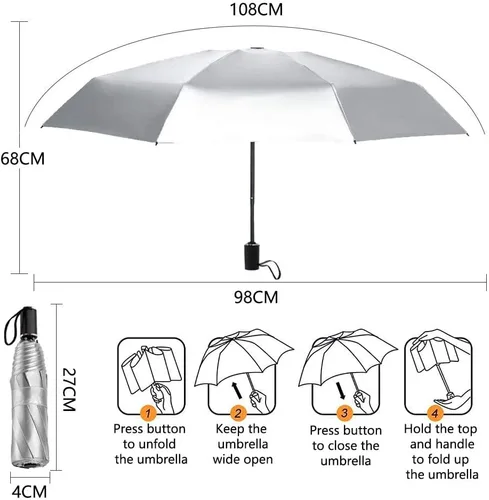 Vista 2 de Cuby Paraguas de viaje plegable compacto con protección UV, paraguas de viaje plegable y apertura automática para resistente al viento, a la lluvia