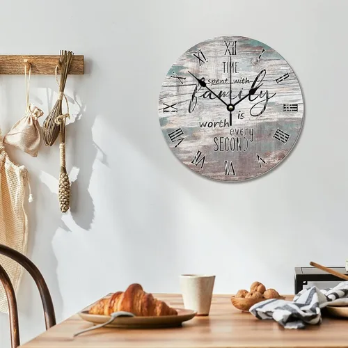 Vista 5 de Time Spent with Family is Worth Every Second - Reloj de pared de grano de madera de playa degradado de 10 pulgadas, funciona con pilas, reloj