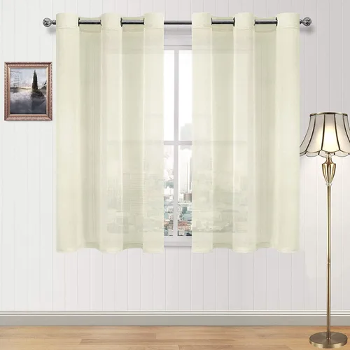 Vista 25 de DWCN Cortinas traslúcidas color verde frijol para sala de estar y dormitorio - Cortinas voile con aspecto de lino sintético con ojales en la parte