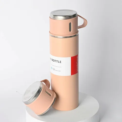 Vista 5 de Juego de frasco al vacío de 16.9 fl oz con 2 vasos de acero inoxidable, botella térmica aislada a prueba de fugas, aspiradora de doble pared