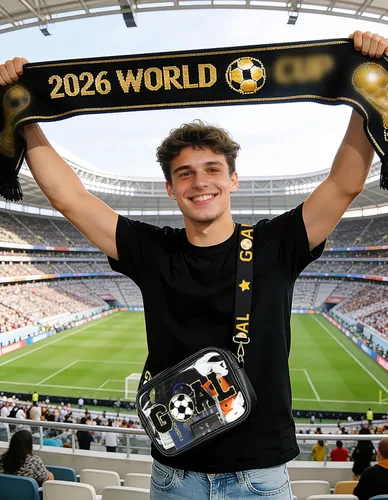 Vista 3 de Bolsa transparente para la Copa Mundial de Fútbol 2026 aprobada por estadios, cangurera cruzada de felpilla para eventos en estadios, conciertos