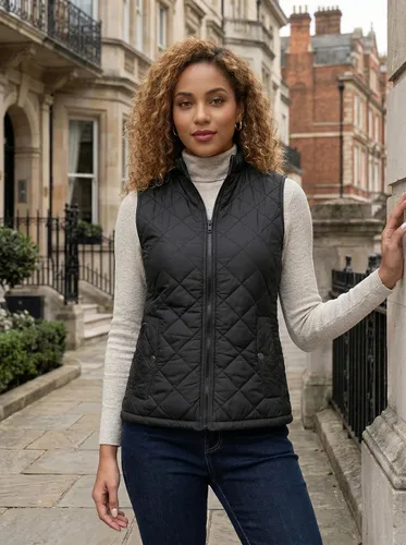 Vista 7 de Fuinloth Women's Quilted Vest Lightweight Puffer Stand Collar Zip Gilet Negro