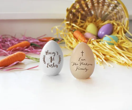 Vista 5 de Huevo de Pascua personalizado para bebés, regalos de Pascua para bebés, regalos de Pascua para niños pequeños, huevos de Pascua de madera, rellenos