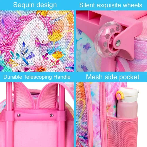 Vista 6 de Mochila con ruedas para niños y niñas, mochila escolar con ruedas para niños pequeños