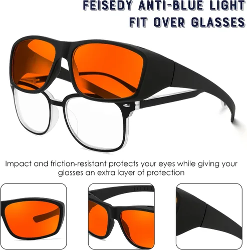 Vista 7 de FEISEDY Fitover B1228 - Lentes de luz azul para juegos de computadora para dormir mejor, antirreflejos