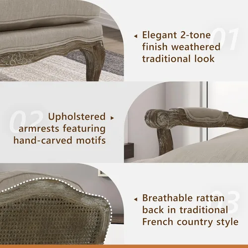 Vista 4 de Lexicon French Country Wood Accent Chair, Carved Frame, Neutral