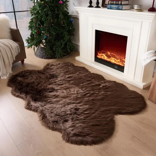 Vista 48 de Alfombra de piel sintética de 2 x 6 pies, color beige, lavable a máquina, súper suave, esponjosa, alfombra de piel de oveja mullida para dormitorio