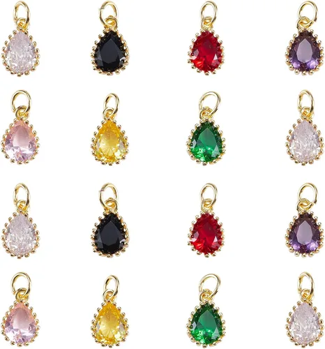 Vista 19 de Ipotkitt - 20 piezas de dijes de cobre con circonita cúbica micropavé en forma de flor con anillo de salto, dijes con forma de planta y flor