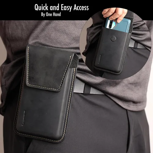 Vista 2 de Tallywave Funda de cuero para teléfono con clip para cinturón, funda para cinturón para iPhone 14, 14 Pro, Galaxy S23, funda para teléfono Negro