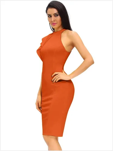 Vista 2 de Vestido de fiesta de cóctel ajustado a la moda con volantes de un hombro sin mangas para mujer