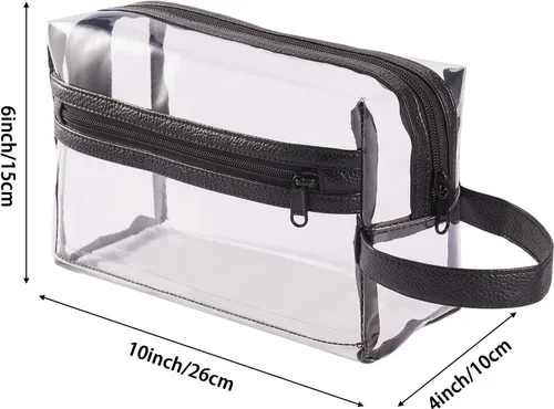 Vista 2 de Neceser de aseo transparente, para maquillaje, productos de afeitar, cosméticos, resistente, impermeable, con cierre y asa para viajes, Negro)