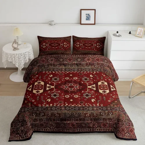 Vista 26 de Erosebridal Juego de edredón bohemio individual, juego de ropa de cama exótica bohemio, retro, azul, amarillo, degradado, rojo, floral, bohemio