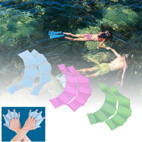 Vista 3 de 3 pares de palas de natación de mano, aletas de natación para entrenamiento de natación, paletas de mano de malla de silicona, guantes de natación