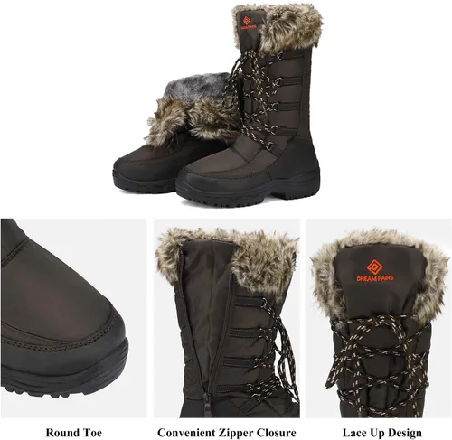 Vista 4 de DREAM PAIRS Botas de nieve de invierno para mujer, de media caña y con forro de piel sintética Marrón
