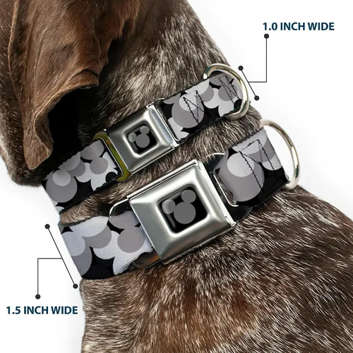 Vista 2 de Collar de perro hebilla de cinturón de seguridad Mickey Mouse cabeza apilada gris negro 9 a 15 pulgadas 1.0 pulgadas ancho Mickey Mouse Head