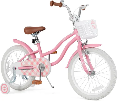 Vista 23 de BABY JOY Bicicleta infantil, 12 14 16 18 20 pulgadas, para niños y niñas, con asiento ajustable, cesta removible, freno de mano y freno