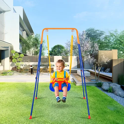 Vista 13 de VEVOR Juegos de columpios para patio trasero, con 1 asiento de columpio de platillo, 1 asiento de columpio de cinturón, juego de columpio