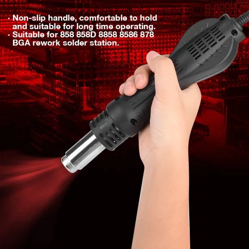 Vista 3 de Mango de pistola de soldadura, negro/plata Conductividad eléctrica Pistola de soldadura de aire caliente Pieza de mano para 858 858D 8858 8586 878
