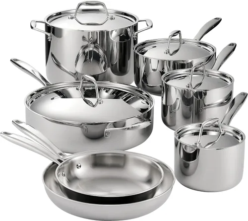 Vista 12 de Tramontina Signature Tri-Ply Clad - Juego de 8 utensilios de cocina de acero inoxidable con tapas, ollas y sartenes, listo para inducción, apto