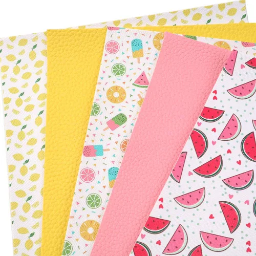 Vista 4 de Summer Fruits - Hoja de piel sintética de lichi, tela de cuero sintético surtido, 5 unidades de 8 x 13 pulgadas (7.9 in x 13.4 in) para hacer lazos