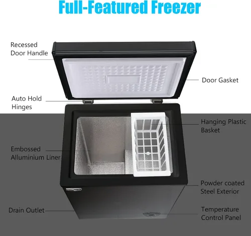 Vista 4 de WANAI Congeladores de Pecho 3.5 Pies Cúbicos Congelador Mini Compacto Independiente de Puerta Superior Habitación Dormitorio Oficina Garaje
