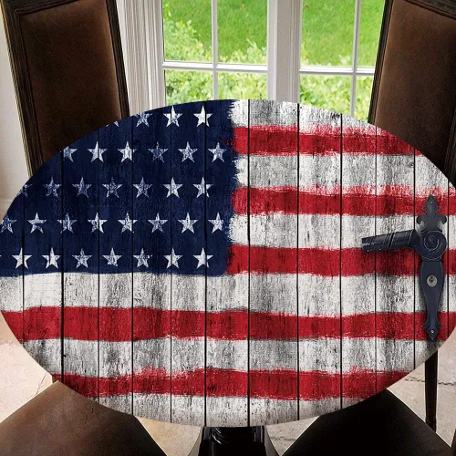 Vista 6 de Mantel redondo ajustable con protector elástico de bandera estadounidense del 4 de julio, mantel impermeable a prueba de aceite, mantel de 40 Tipo 30
