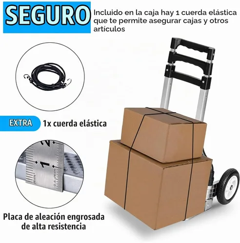 Vista 3 de Carro de mano plegable de aluminio, carrito de mano plegable de aluminio, carrito de equipaje con capacidad máxima de 175 libras, con mango