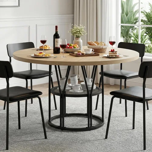 Vista 9 de Mesa de comedor redonda Garvee de 47" para 4-6 personas - Mesa de cocina circular con base de pedestal resistente, mueble de comedor para ahorrar