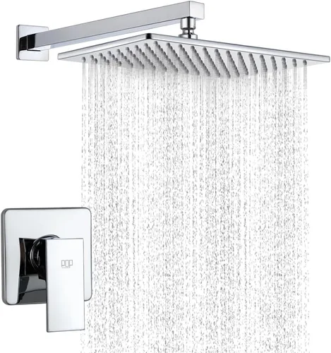 Vista 14 de Conjunto de llave de regadera color negro mate, sistema de regadera de lluvia para baño con cabezal de regadera de metal de acero inoxidable, kit