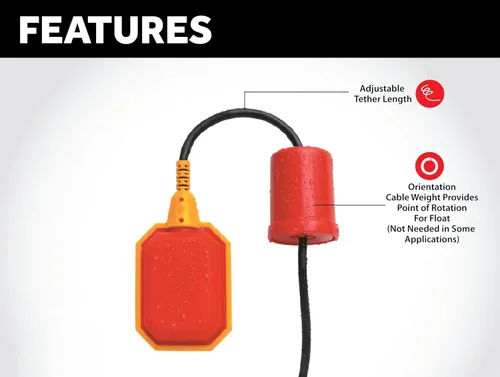 Vista 2 de Interruptor de flotador para bomba de sumidero, sensor de nivel de agua de 6 pies con microinterruptor Honeywell y longitud de sujeción ajustable