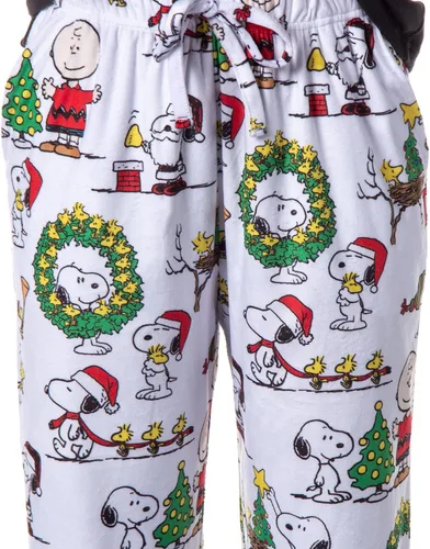Vista 3 de Peanuts - Pantalones de pijama de Navidad para mujer, diseño de Charlie Brown Snoopy Santa