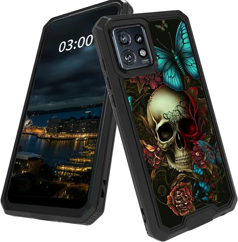 Vista 36 de Funda para Motorola Edge Plus para Moto Edge Plus 2023 con diseño de patrón de mariposa artística a prueba de caídas de policarbonato duro de doble