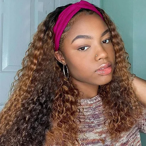 Vista 12 de Aiterina - Peluca de cabello humano con diadema de onda profunda para mujeres negras, cabello brasileño remy, sin pegamento, sin encaje frontal