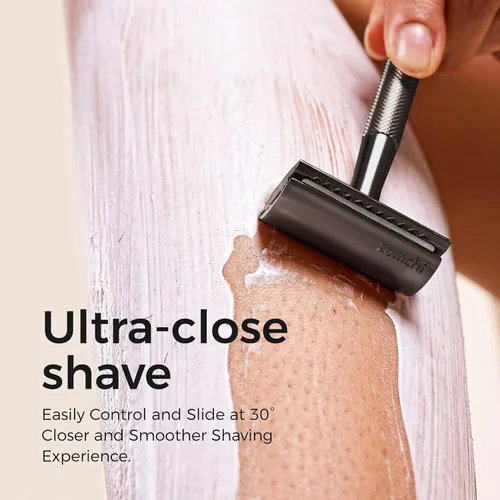 Vista 3 de Maquinilla de afeitar de seguridad de doble borde con mango de textura,Maquinilla de afeitar de metal para hombres y mujeres,Se adapta a todas