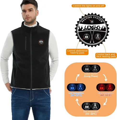 Vista 3 de JYK Men's Polar Fleece Heated Vest with 10000mAh 7.4V2A Battery Pack, 6 Heating Zones