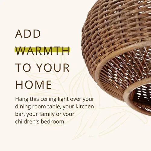 Vista 6 de KOUBOO Lámpara colgante de mimbre de pera de mimbre y bola de bambú, lámpara colgante para cocina, dormitorio, comedor, 18 x 15 pulgadas, marrón