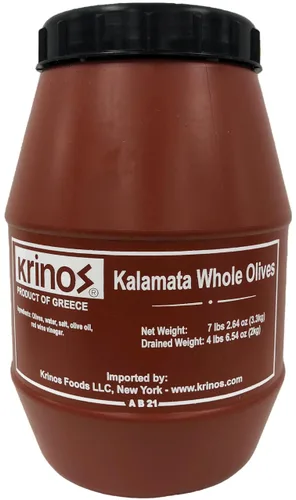 Vista 8 de Krinos Aceitunas Kalamata grandes sin hueso 4.4 lb Aceitunas 100% Kalamata premium sin hueso e importadas de Grecia. Dieta mediterránea vegana