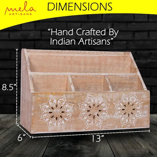 Vista 2 de Mela Artisans Serena - Organizador de escritorio de madera blanqueada de 13 x 8.5 pulgadas, soporte de correo de madera de mango con 5