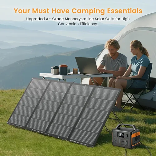 Vista 2 de Panel solar portátil de 400 W, cargador ligero plegable con soporte mejorado, paneles solares impermeables de 36 V de 400 vatios para RV, cámper