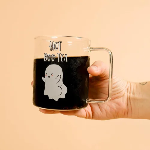 Vista 3 de Hanna Roberts Taza de cristal divertida para beber café (té caliente boo) 16 oz