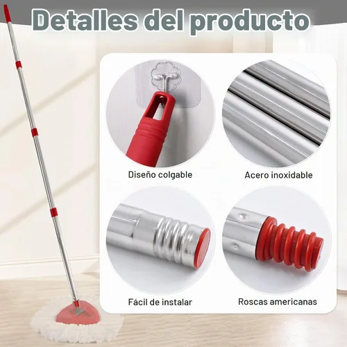 Vista 7 de Reemplazo del mango de trapeador giratorio de 4 secciones, (30 a 58 pulgadas), mango de acero inoxidable fácil de instalar, resistente a
